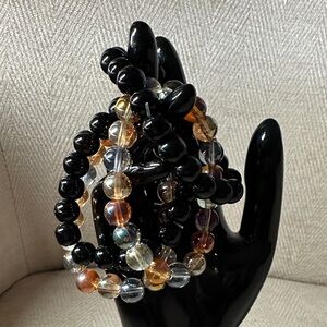 Elegant Black and Multicolor Beaded Bracelet Set Of (4) bracelets